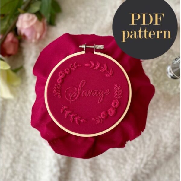 Savage monochrome embroidery // PDF Pattern Download 4″ Hoop