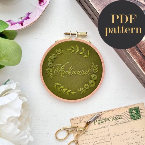 Awkward monochrome embroidery // PDF Pattern Download 4″ Hoop