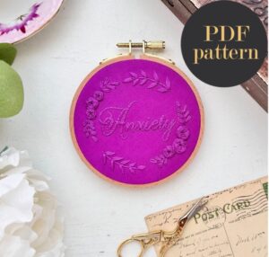 Anxiety monochrome embroidery // PDF Pattern Download 4" Hoop