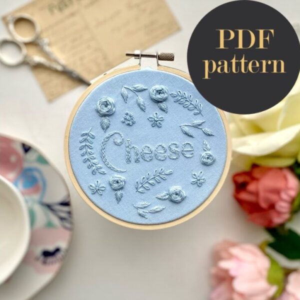 Cheese monochrome embroidery // PDF Pattern Download 4″ Hoop