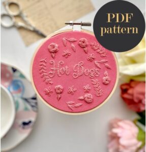 Hot dogs monochrome embroidery // PDF Pattern Download 4" Hoop