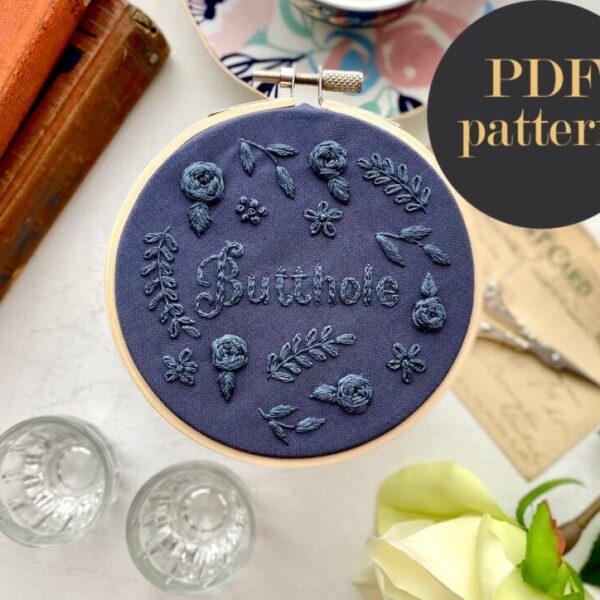 Butthole monochrome embroidery // PDF Pattern Download 4″ Hoop