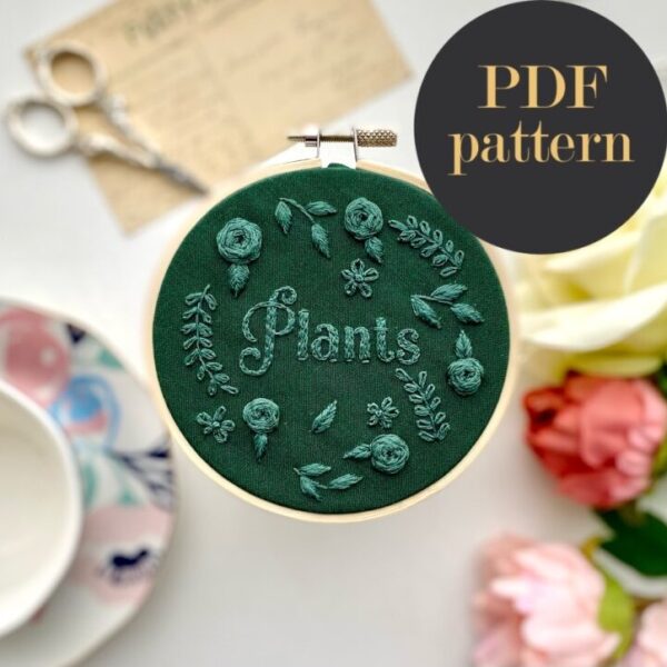 Plants monochrome embroidery // PDF Pattern Download 4″ Hoop