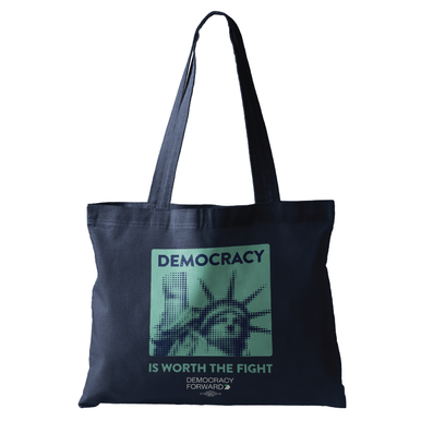 Democracy Forward “Worth The Fight” Mint + Navy Canvas Tote Bag