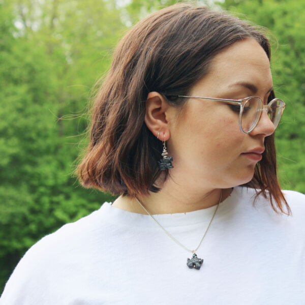 Carved hematite dragon jewelry set, earring and necklace set