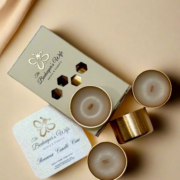 Beeswax Tea Light Candles | Wooden Wicks and Bronze Lustre Cups