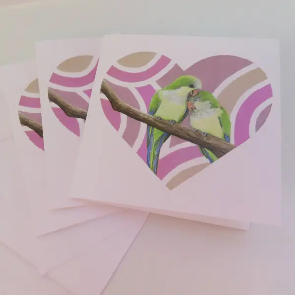 Cuddling Parakeets Stationery Cards – 3 pack