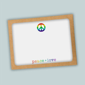 rainbow peace sign with peace and love text notecard in box