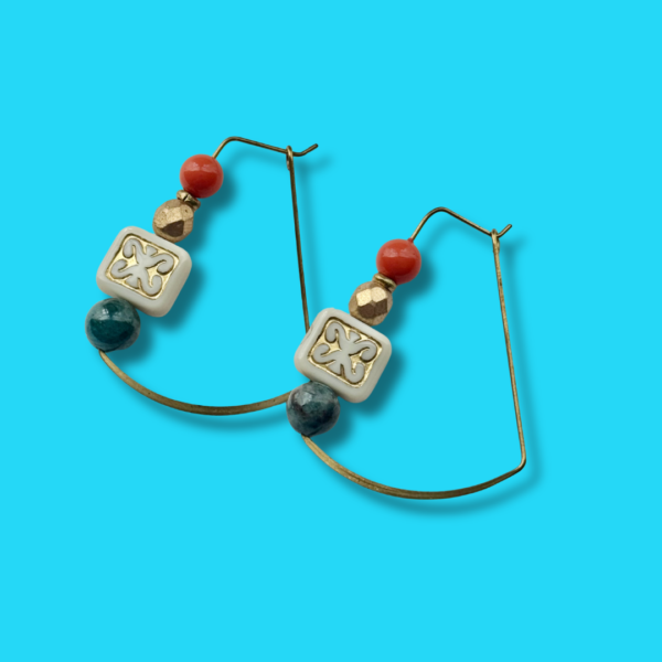 Gold Brass + Stone Lightweight Statement Earrings