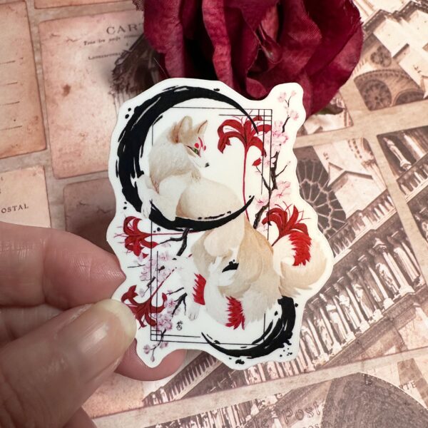 Kitsune Art Vinyl Sticker: Sumi-e Wildlife, Japanese Fox Decor, Original Hand Painted Art