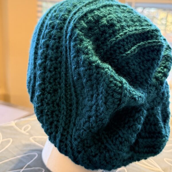 Handmade Teal Crochet Slouch Hat – Cozy Medium Fit