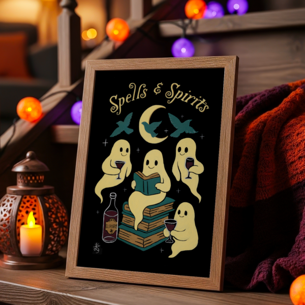 Ghost Reading Party Art Print: Spooky Bibliophile Decor