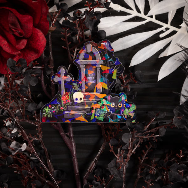 Halloween Laptop Sticker, Spooky Cemetery Water Bottle Decal, Hand Painted Gravestone Gothic Notebook Sticker