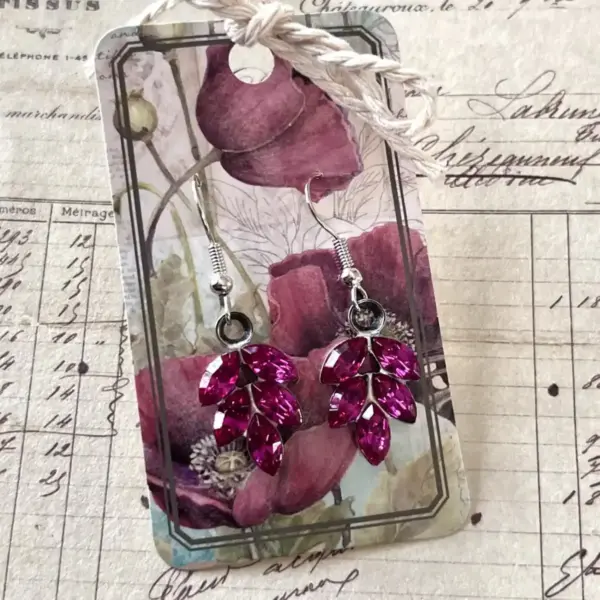 Fuchsia Glam Leaves Silver Dangle Earrings