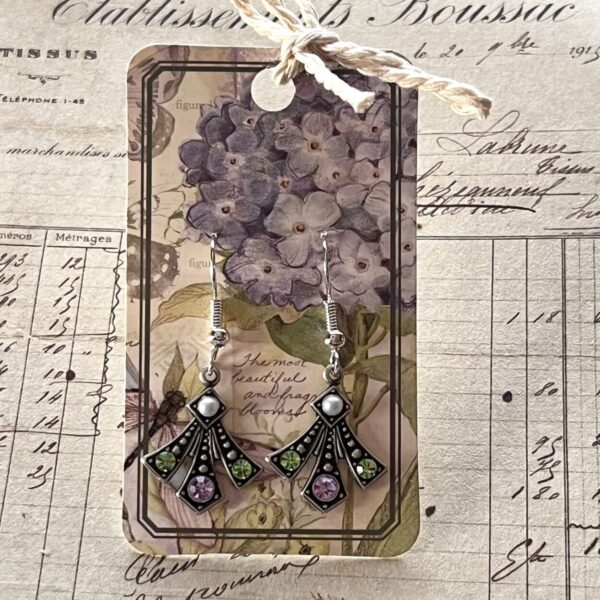 The Violet Pearl Art Deco Style Lavender and Peridot Dangle Earrings
