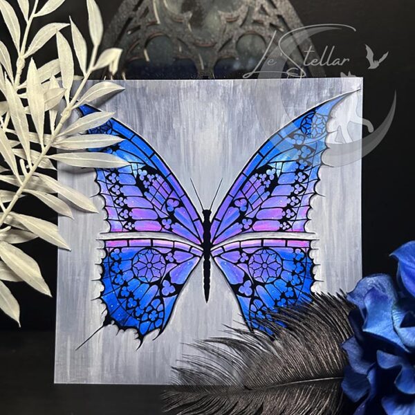Galaxy Butterfly Stained Glass Art Print: Gothic Original Acrylic Painting Decor