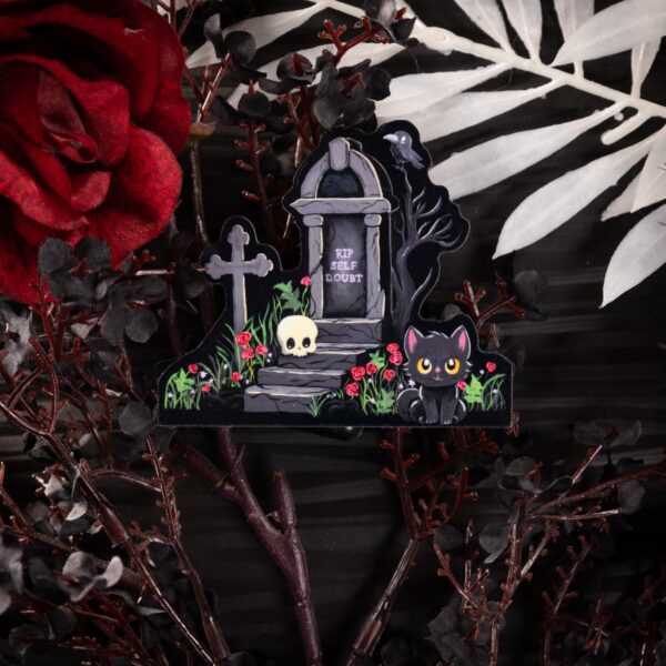 Halloween Laptop Sticker, Spooky Cemetery Water Bottle Decal, Hand Painted Gravestone Gothic Notebook Sticker