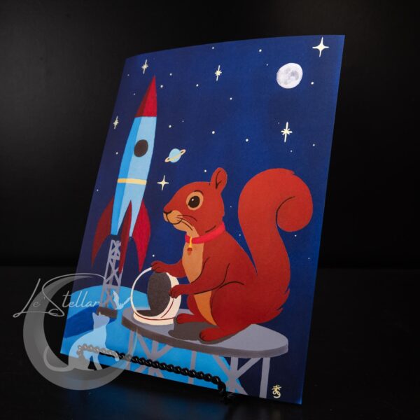 Astronaut Squirrel Acrylic Painting Print: Fantasy Atomic Age Hand-Painted Wall Art