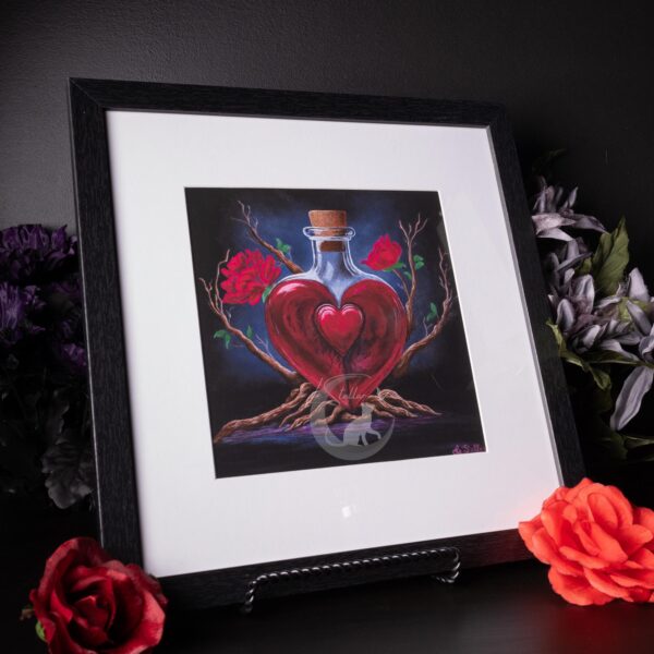 Gothic Love Potion Print, Heart Bottle, Dark Fantasy Art