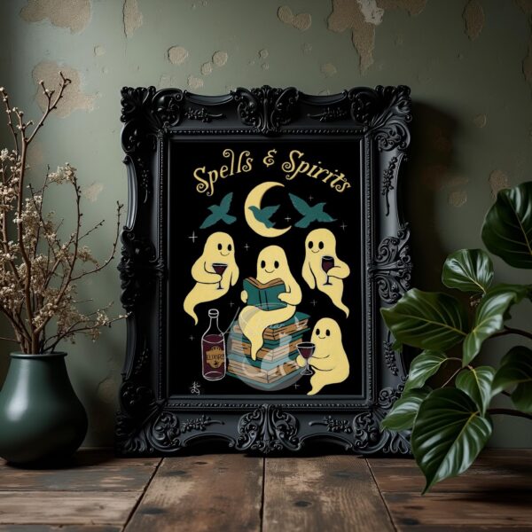 Ghost Reading Party Art Print: Spooky Bibliophile Decor